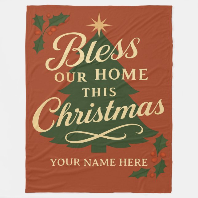Velo Cobertor Personalizado de Natal Abençoa Nossa Casa (Frente)