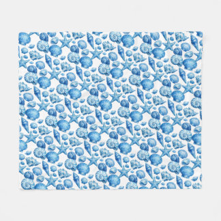 Velo Conchas Azuis. Náutico. Cobertor de Fleece