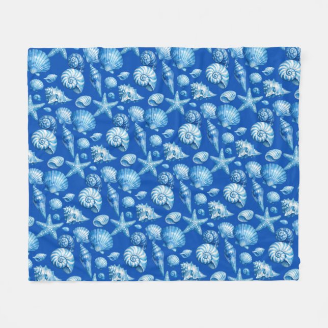 Velo Conchas. Náutico. Azul cobalto. Cobertor de Fleece (Frente (Horizontal))