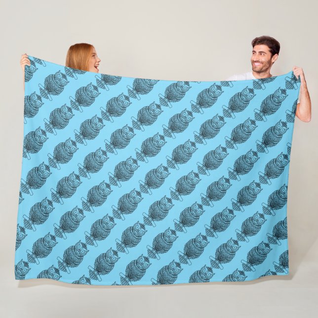 Velo Coruja (azul neon) - Cobertor de Fleece (In Situ)