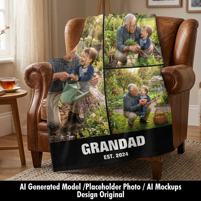 Velo Dia dos Avós Presente de Cobertor com Foto do Vô (Grandparents Day Grandad Photo Blanket Gift)