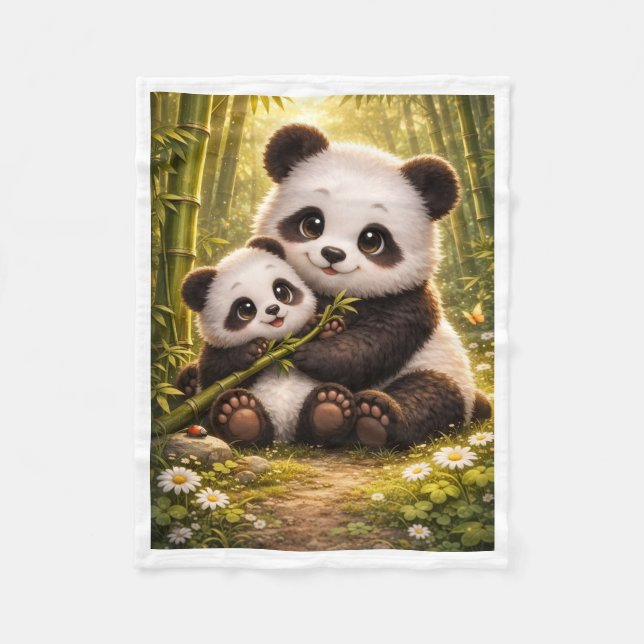 Velo Doce Cobertor de Fleece de Panda Mãe Abraçando Beb (Frente)