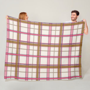Velo Doce Cobertor de Fleece Xadrez Rosa Bege Estético