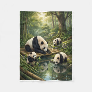 Velo Família de Pandas Fofos em Cobertor de Fleece de F