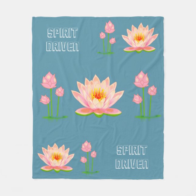 Velo Flores de Lótus Rosa em Cobertor de Fleece Azul Tu (Frente)