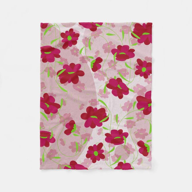 Velo Flores Rosa e Vermelhas - Cobertor de Fleece (Frente)