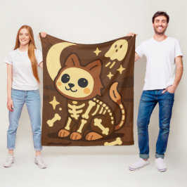 Velo Gato Esqueleto Assustador e Cobertor de Fleece Fan