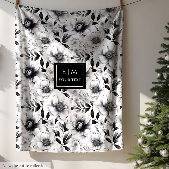 Velo Incrível cobertor de flores brancas e pretas opule (Amazing opulent black and white flowers blanket)