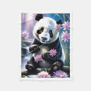 Velo Lindo Panda com Cobertor de Flores de Lótus Rosa