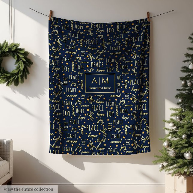 Velo Marinho festivo e cobertor de ouro, Letras de Nata (Festive navy and gold blanket Christmas lettering)