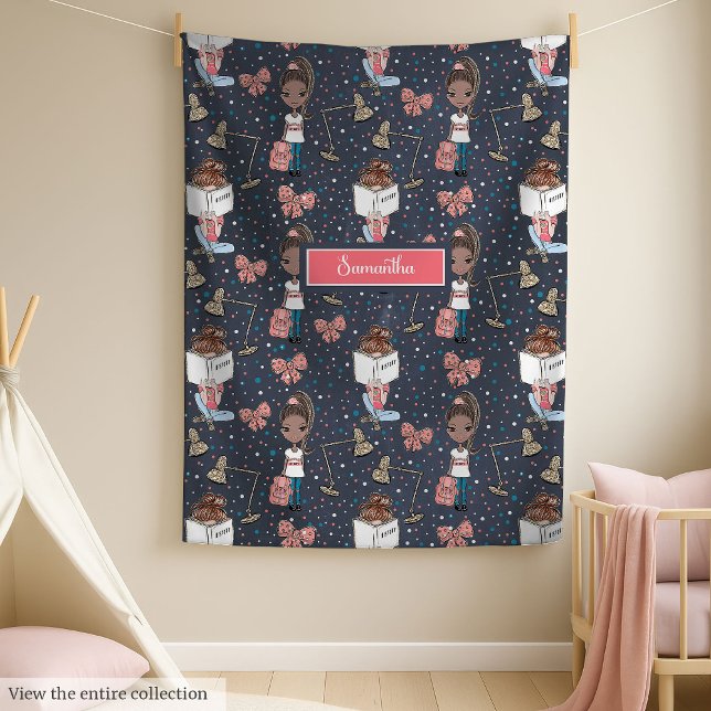 Velo Menininha de pele branca de volta ao cobertor da e (Cute black skin little girl back to school blanket)