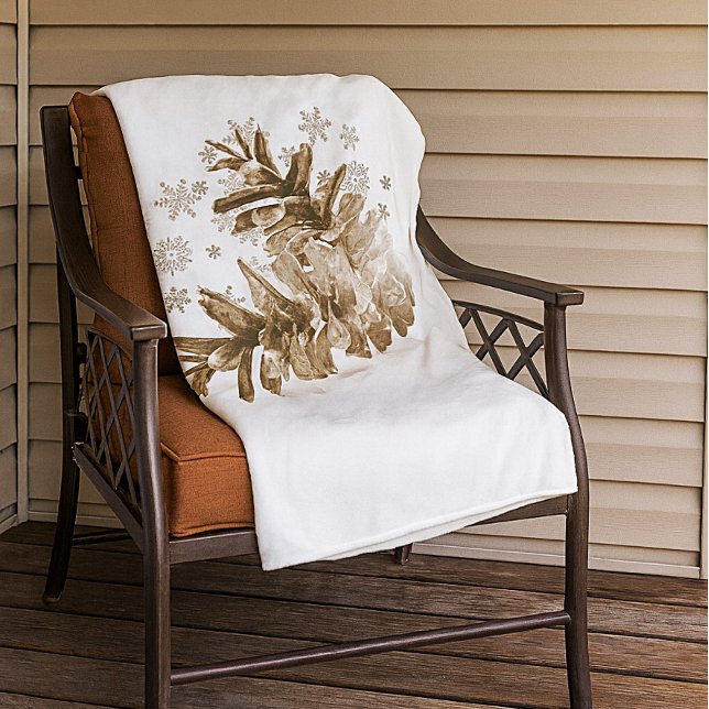 Velo Pinhas Rústicas em Cobertor de Lã com Neve (Warm and cozy pinecone and snowflake fleece blanket.  )