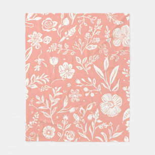 Velo Prado Floral Branco em Cobertor de Fleece Rosa Cor