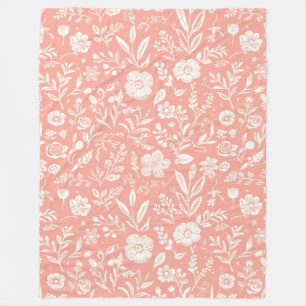 Velo Prado Floral Branco em Cobertor de Fleece Rosa Cor
