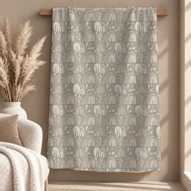 Velo Presente de Cobertor de Folhas de Arco-Íris de Mar (Delightful Beige Ivory Rainbow Leaves Blanket Gift)