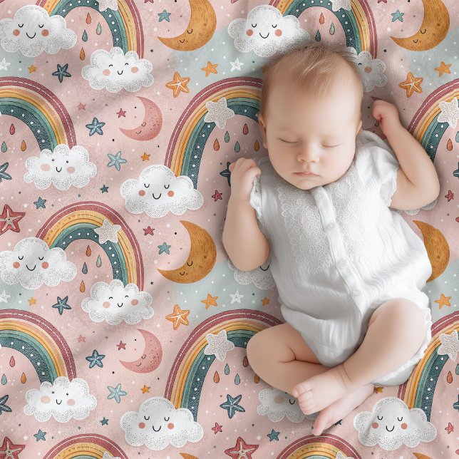 Velo Primeiro cobertor de pastel em branco e cotovelos (Baby’s First Blanket Pastel Rainbows & Cuddles)