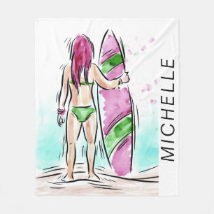 Velo Surfer Girl personalizou o nome de fleece cobertor