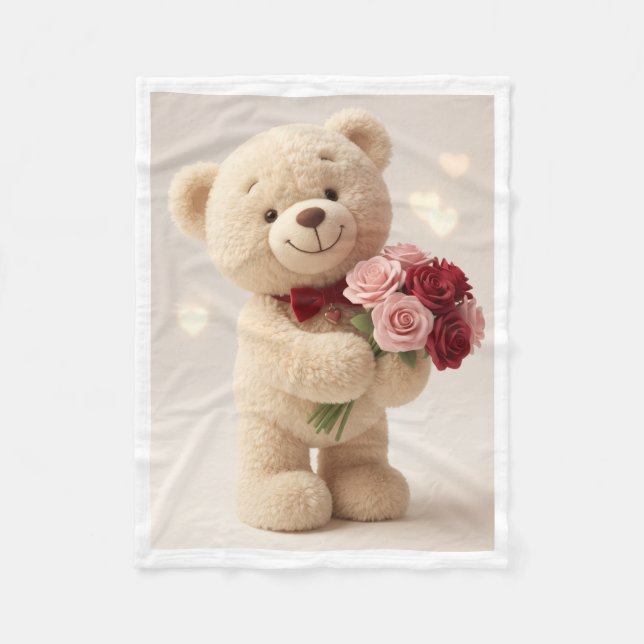Velo Urso de Pelúcia com Cobertor de Rosas (Frente)