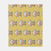 Velha senhora com cobertor de galinha