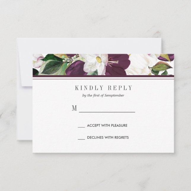 Velvet Magnolia Floral Wedding RSVP Opção MEAL (Frente)