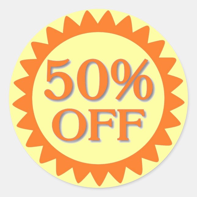 Venda 50% de adesivos amarelo-laranja (Frente)