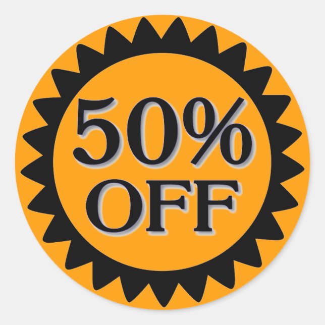 Venda 50% de adesivos laranja em círculo preto (Frente)