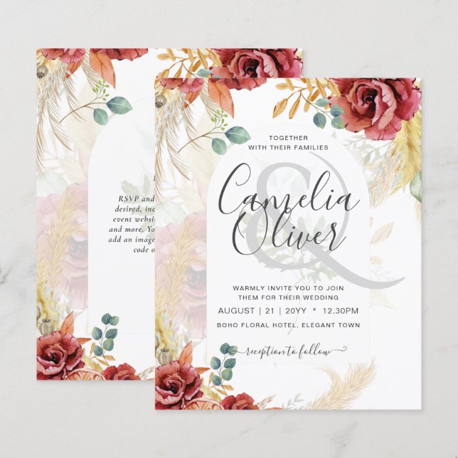 VENDA! Boho Burgundy Dourada Floral Country Fazend (Frente/Verso)