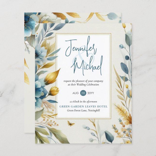 VENDA! Convites De Casamento Floral Amarelo Teal (Frente/Verso)