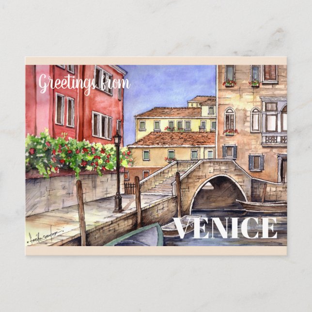 Veneza - Cartão Postal de Aquarela e Caneta (Frente)