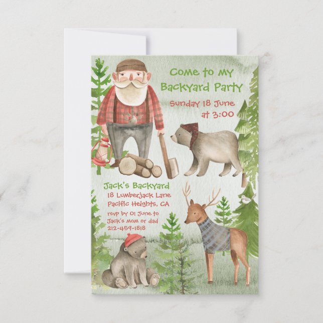 Venha À Minha Festa De Lumberjack Woodland (Frente)