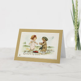 Venha ao meu coração Meu cartão de saudação Dourad