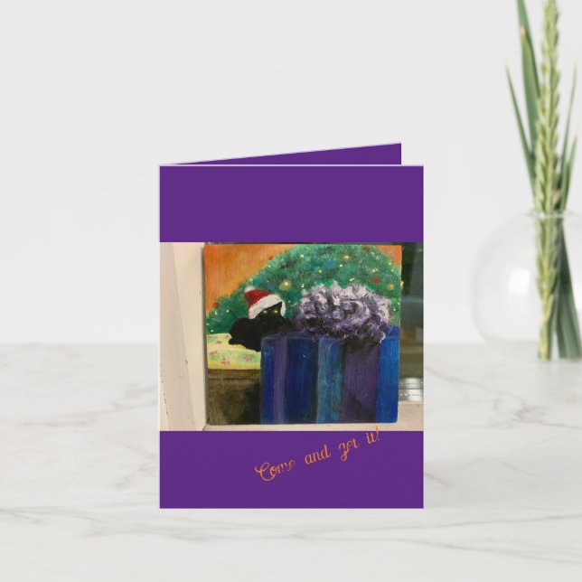 Venha e pegue! Cartão de Gato Preto do Natal Kitty (Frente)