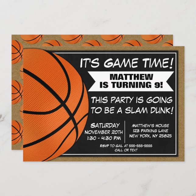 Ventiladores de Convite de aniversário de basquete (Frente/Verso)