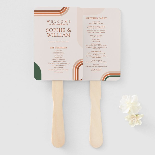 Vento de programa de casamento Boho Arch, leque de (Frente e Verso)