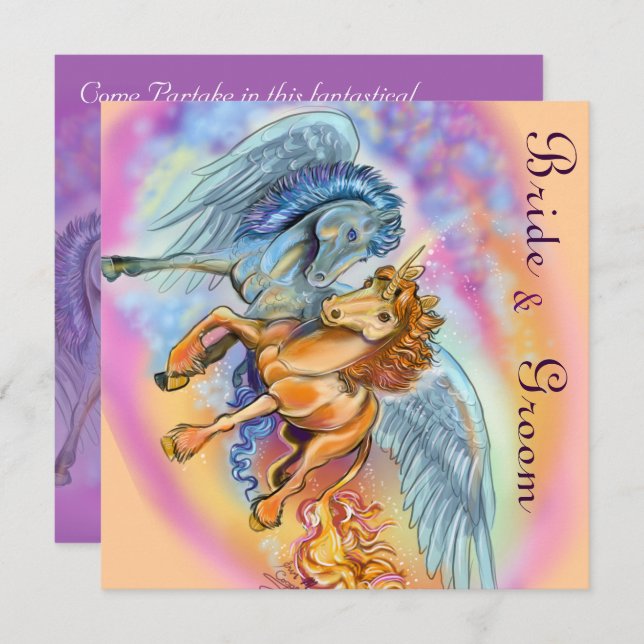Vento e Flame - Convites de Unicórnio Romântico (Frente/Verso)
