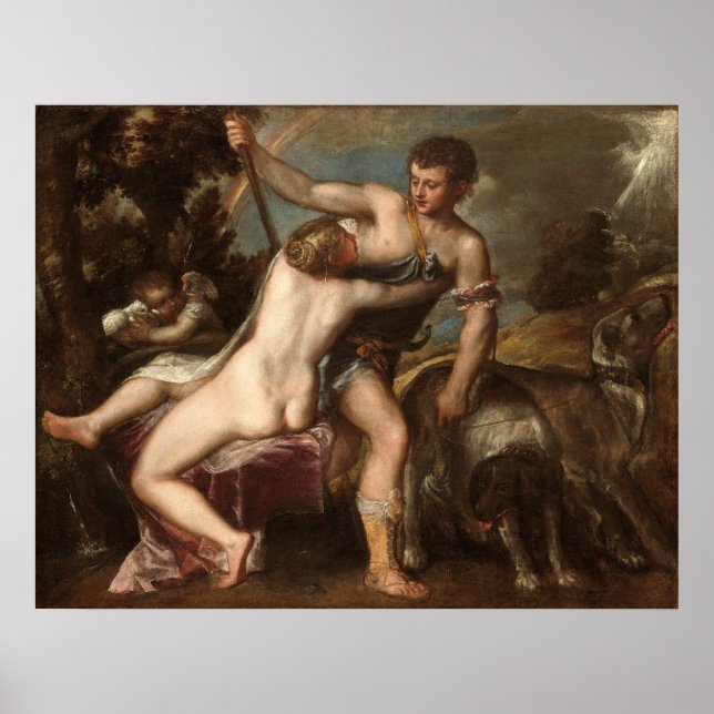 Vênus e Adonis - Poster Ticiano de Belas Artes (Frente)