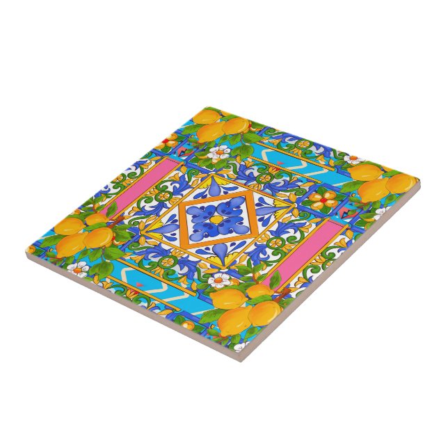 Verão, azulejos sicilianos, citrinos, limões (Lateral)