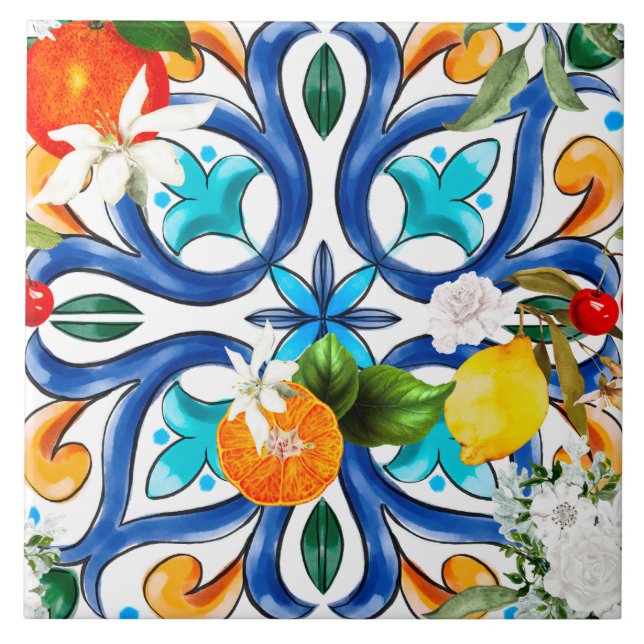 Verão, azulejos sicilianos, majolica, azulejo cerâ (Frente)