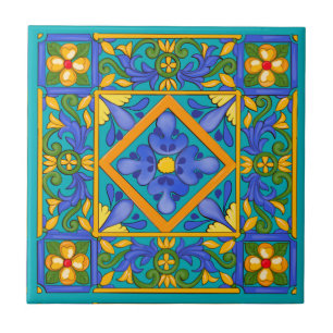 Verão, azulejos sicilianos, majolica, Mediterrân
