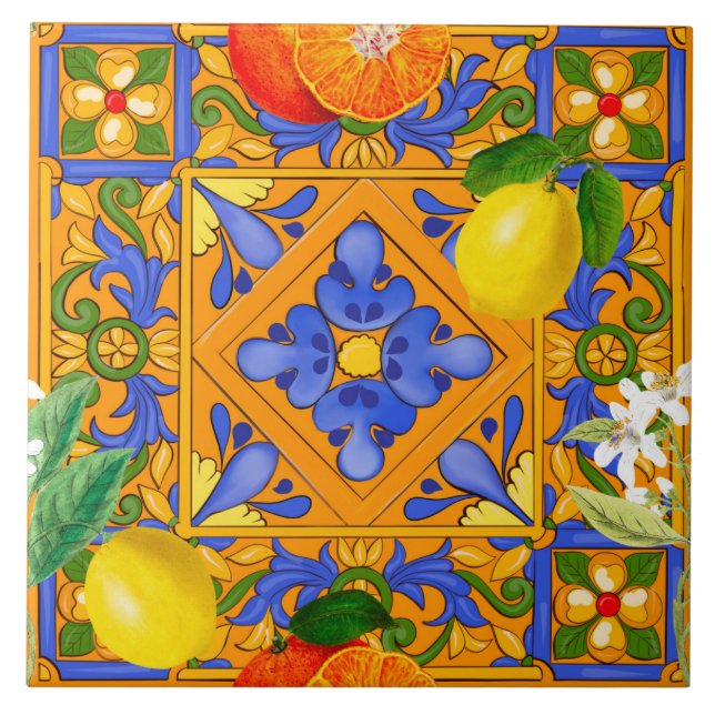 Verão, azulejos sicilianos, majolica, Mediterrâneo (Frente)