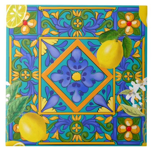 Verão, azulejos sicilianos, majolica, Mediterrâneo (Frente)