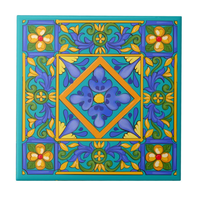 Verão, azulejos sicilianos, majolica, Mediterrâneo (Frente)