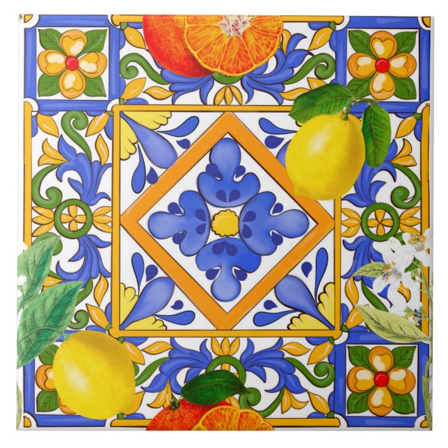 Verão, azulejos sicilianos, majolica, Mediterrâneo (Frente)