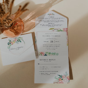 Verão Corado Casamento Floral em Aquarela