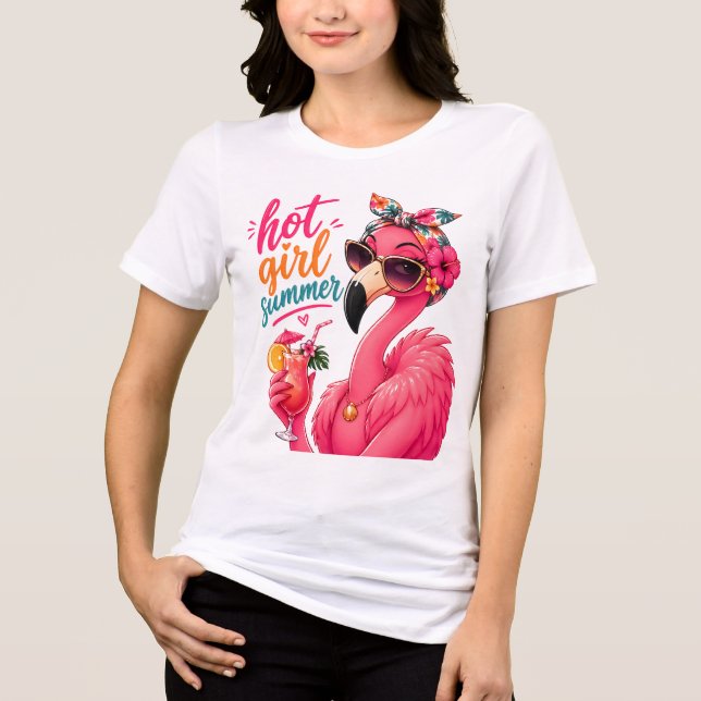 Verão de Garota Quente Flamingo com Óculos de Sol (Frente)