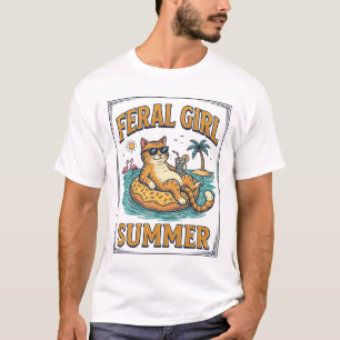 Verão de Menina Selvagem Gato Flutua Camisa Vintag