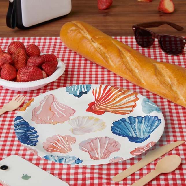 Verão Elegante - Pratos de Papel Conchas de Mar (Piquenique)