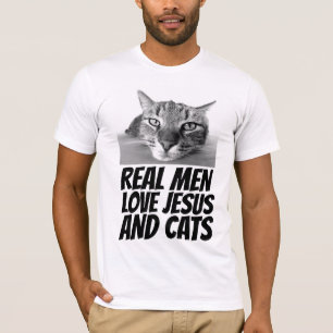 VERDADEIROS HOMENS AMAM JESUS E GATOS CAMISETAS DE
