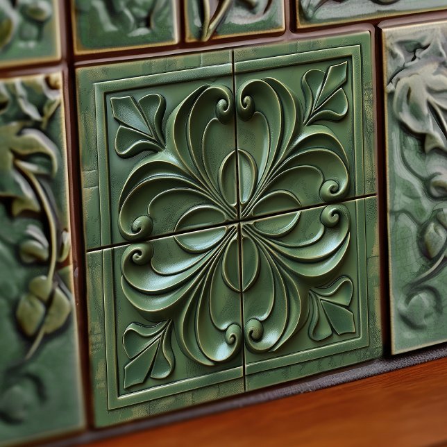 Verdant Swirls Art Nouveau Quadros de Azulejos Cer (Criador carregado)