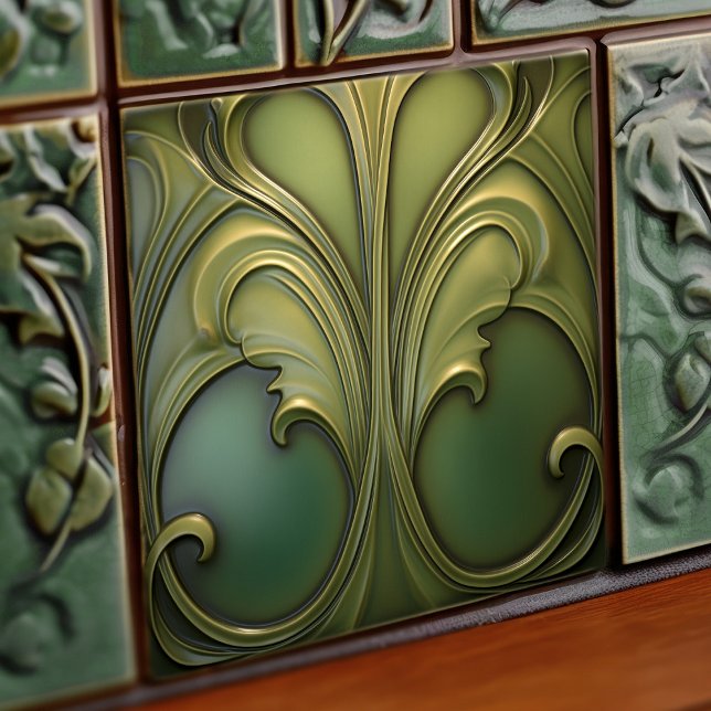 Verdant Whirls Art Nouveau Azulejo cerâmico (Criador carregado)